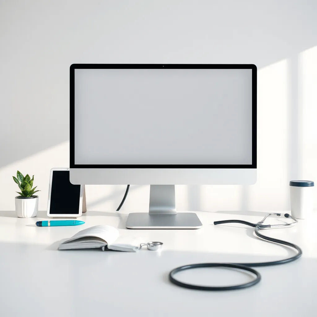 27-inch IPS healthcare monitor on a clinic desk with subtle medical interface on screen