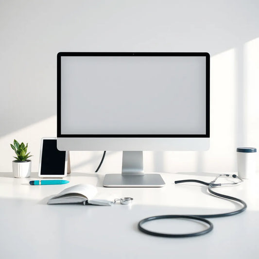 27-inch IPS healthcare monitor on a clinic desk with subtle medical interface on screen