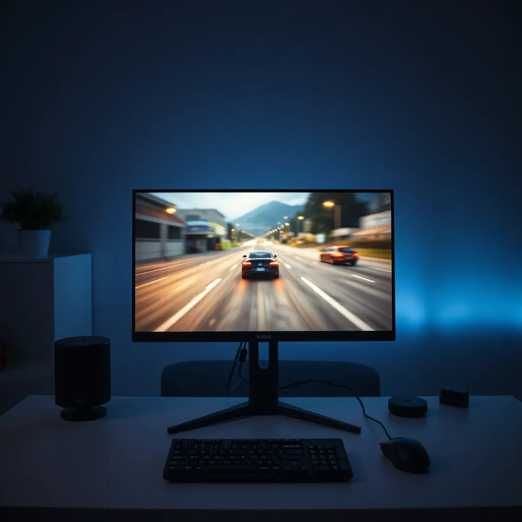 WQHD 200Hz IPS gaming monitor on a desk with a crisp game scene and soft ambient lighting