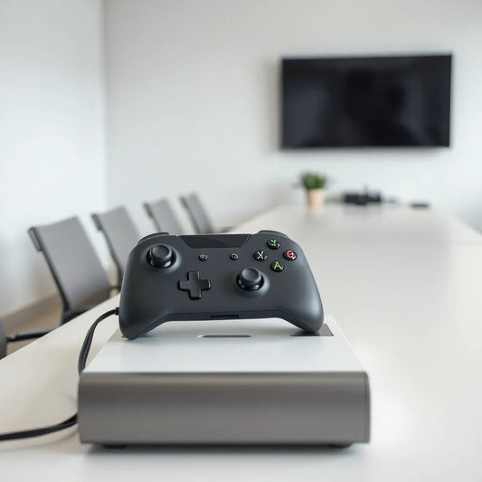 Huawei IdeaHub Controller hardware connected with tidy cables near a wall-mounted interactive display
