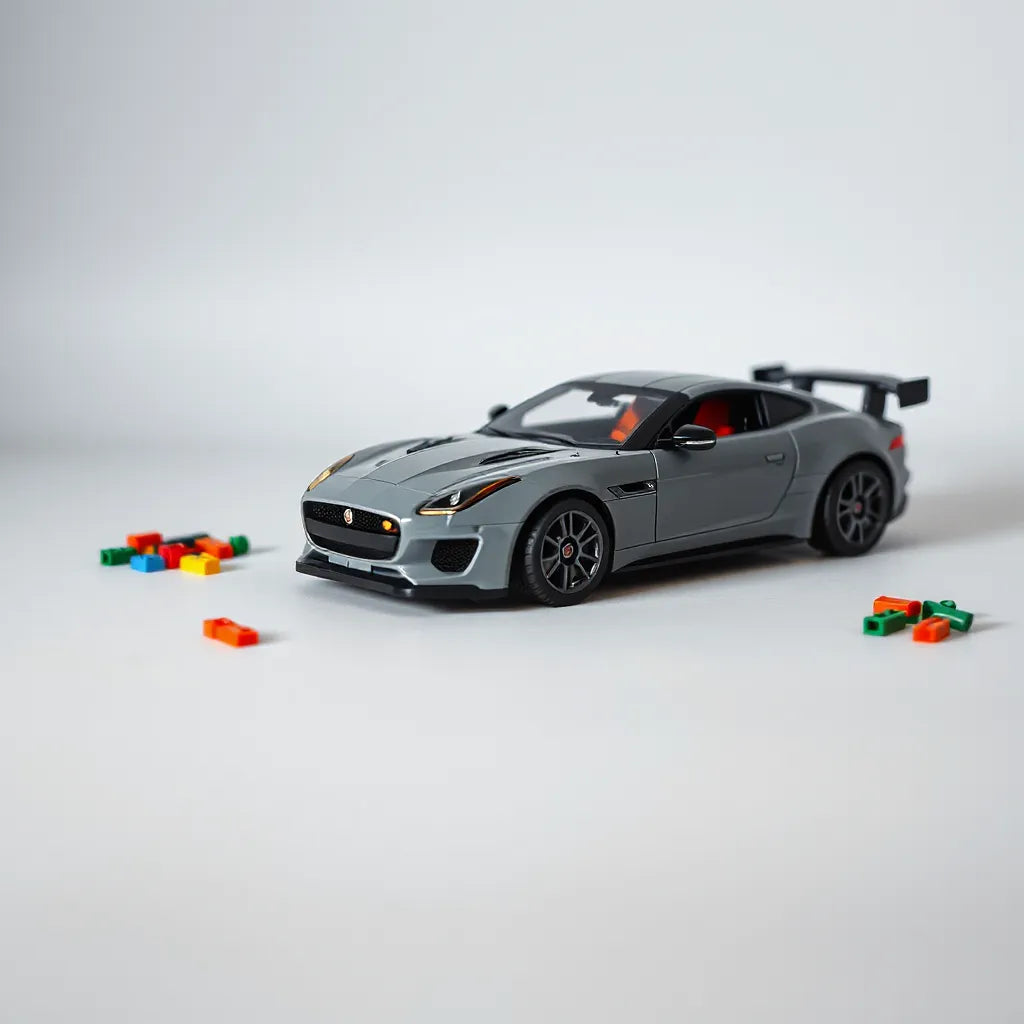 LEGO Speed Champions Jaguar car model with visible brick details on a clean tabletop