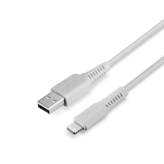 LINDY 3M USB2.0 TYPE-A TO MFI LIGHTNING CABLE - WHITE (31328) - Guards On Duty Shop & Security Guards