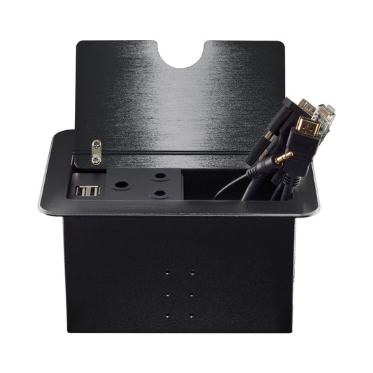 LINKQNET FLIP-LID RECESSED DESKTOP CUBBY - BLACK - Guards On Duty Shop & Security Guards