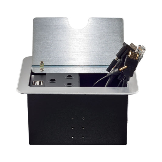 LINKQNET FLIP-LID RECESSED DESKTOP CUBBY - SILVER - Guards On Duty Shop & Security Guards
