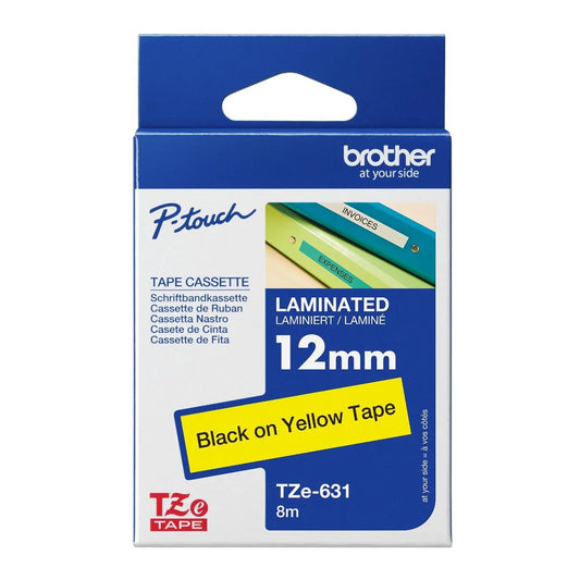 BROTHER TZE-631 12MM BLACK ON YELLOW LAMINATED TAPE