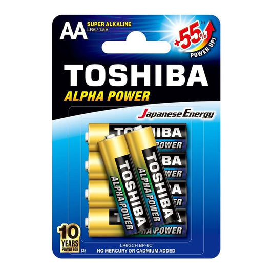 TOSHIBA 6-PACK AA ALKALINE BATTERIES - Guards On Duty Shop & Security Guards