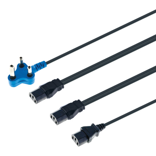 LINKQNET 4M DEDICATED BLUE PLUG POWER CABLE WITH 3X IEC C13 FEMALE CONNECTORS - Guards On Duty Shop & Security Guards