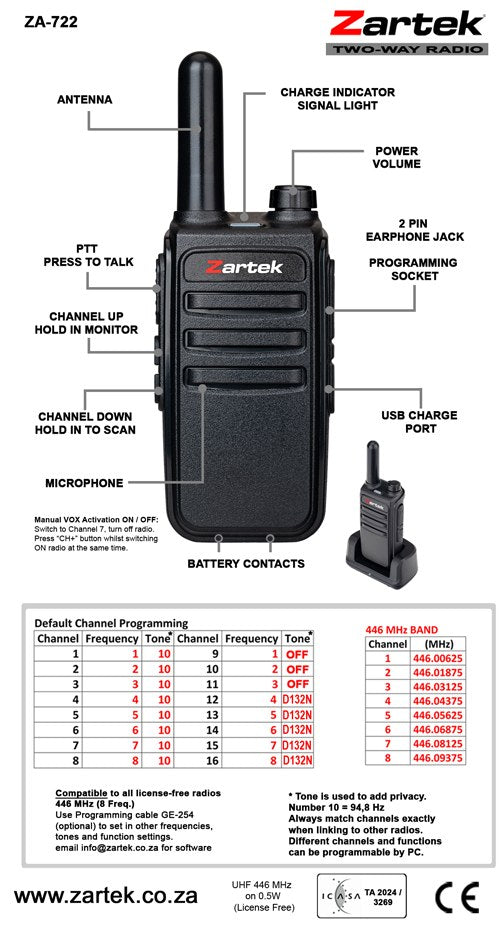 Zartek Two-Way Radio Two Pack 16 Channel 500mW UHF FM
