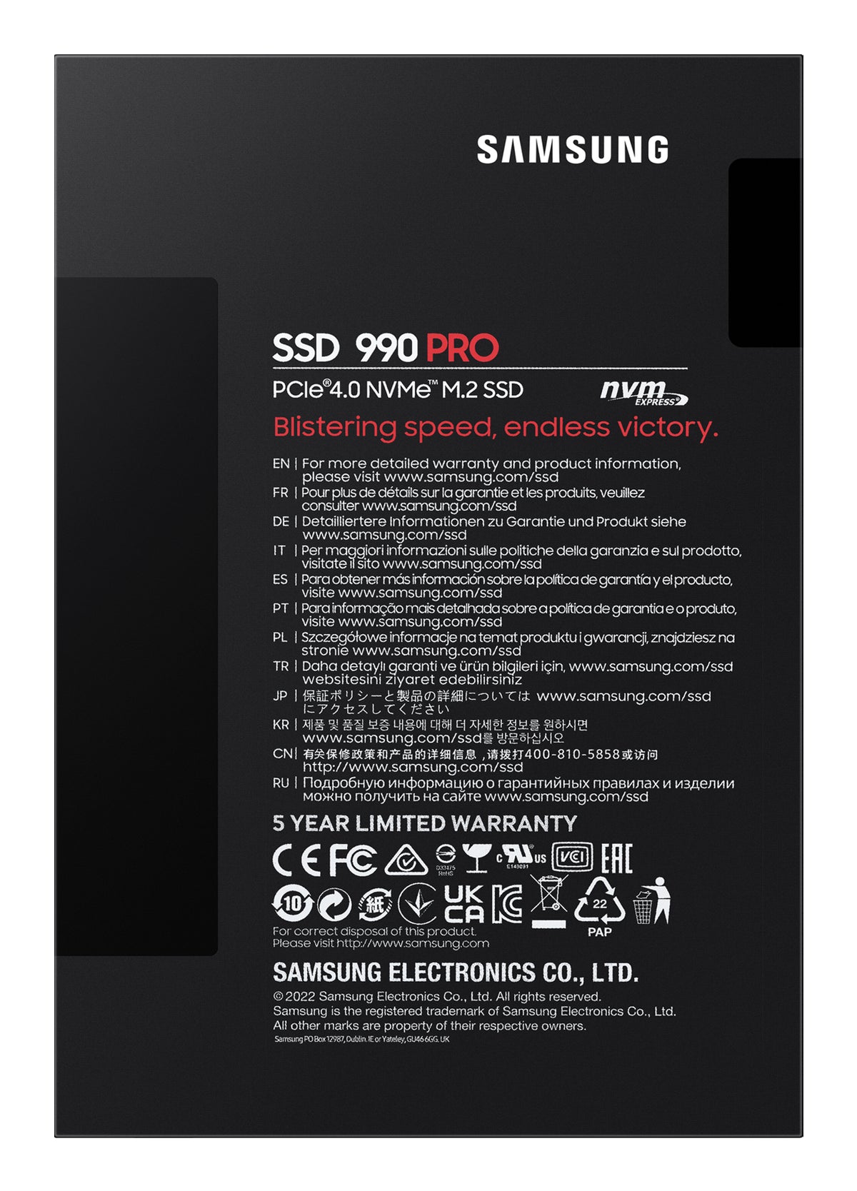 SAMSUNG MZ-V9P1T0BW 990 PRO 1 TB NVMe SSD - Read Speed up to 7450 MB/s; Write Speed to up 6900 MB/s; Random Read up to 1200000 I