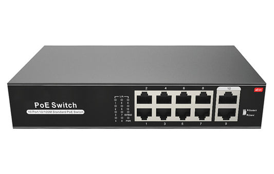 Peak Power 8 Port POE Switch - Unmanaged PoE switch with 10*10/100M RJ45 ports. Port 1-8 can support IEEE802.3af/at PoE, 120W