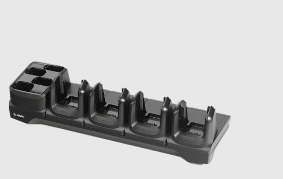 Four-slot charge-only cradle for MC3300 / MC3300x / MC3300ax; MC3400 / MC3450 devices and their four spare batteries. Sold separ