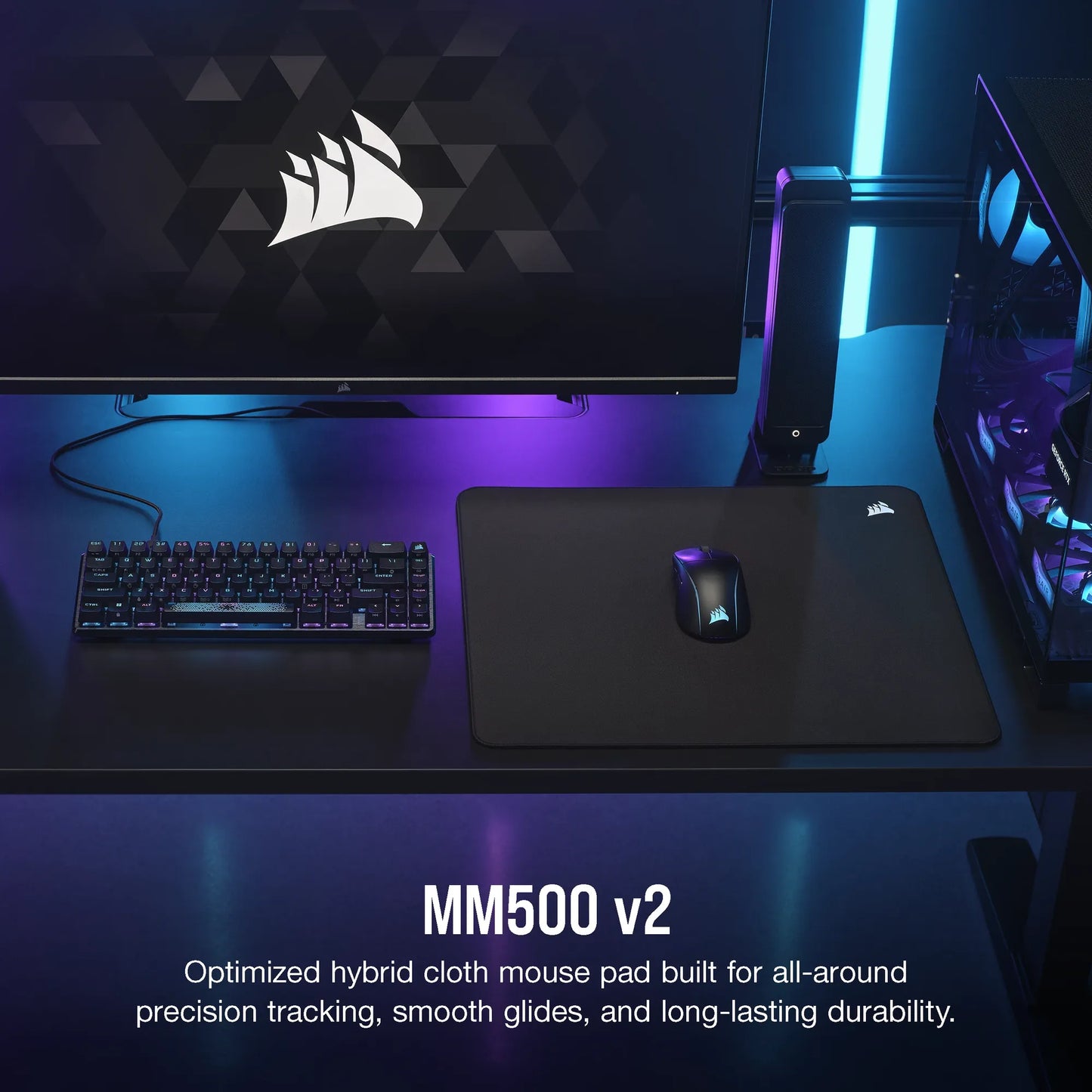 Corsair MM500 v2 Hybrid Cloth Gaming Mouse Pad - Large; Black; 450mm x 400mm