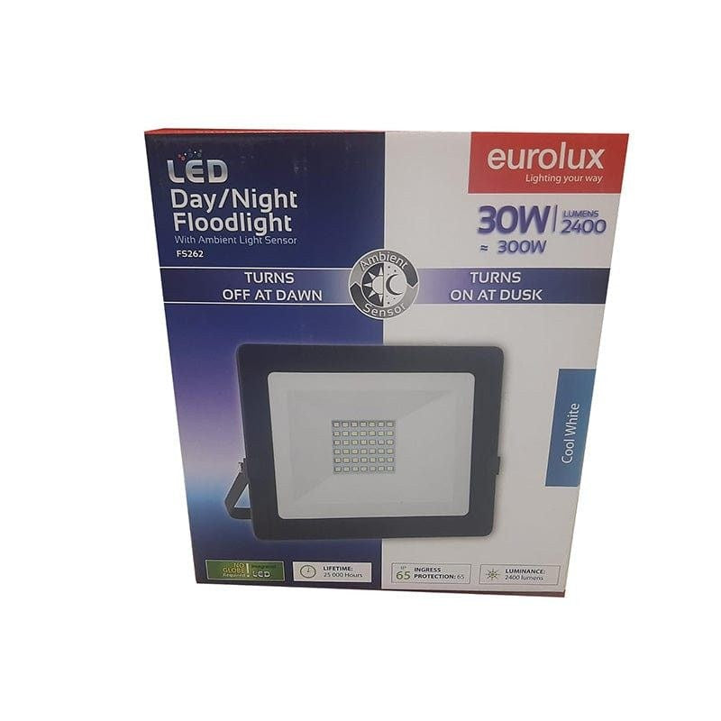LED 30W Floodlight Black with Day Night Sensor Box