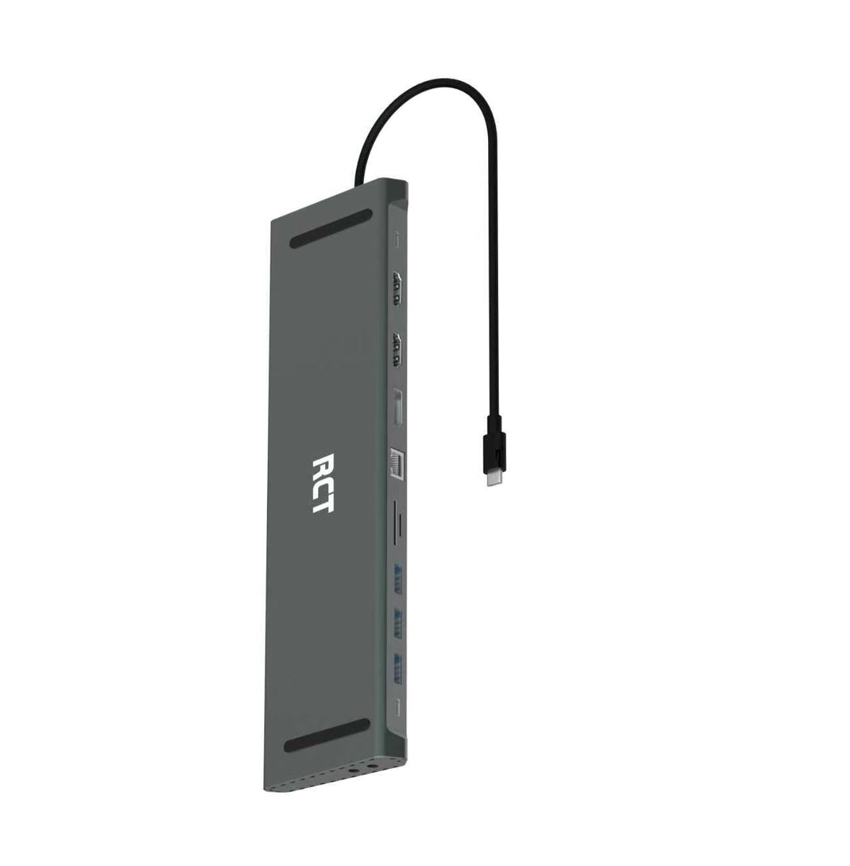 RCT 13-in-1 USB type C dock with MST function; 2 HDMI; 1 DP; 3 USB 3.0; 1 RJ45; PD; 3.5mm audio & mic; SD/TF3.0 reader