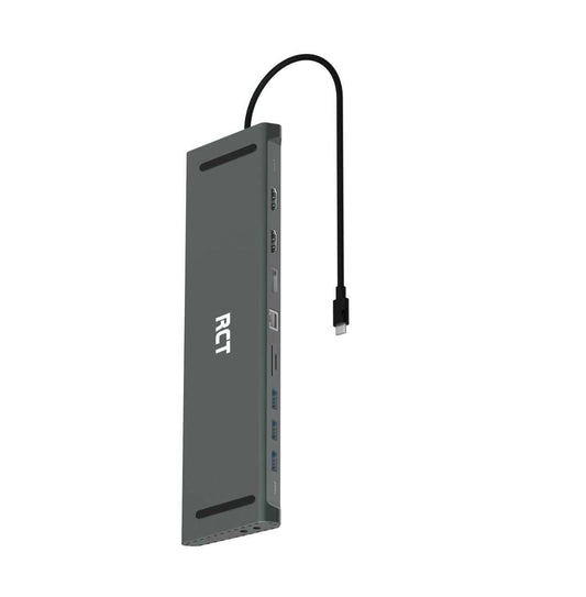 RCT 13-in-1 USB type C dock with MST function; 2 HDMI; 1 DP; 3 USB 3.0; 1 RJ45; PD; 3.5mm audio & mic; SD/TF3.0 reader