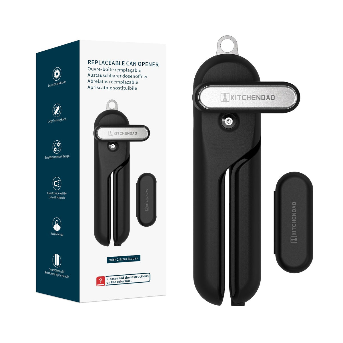 KitchenDao Magnetic Can Opener - Black