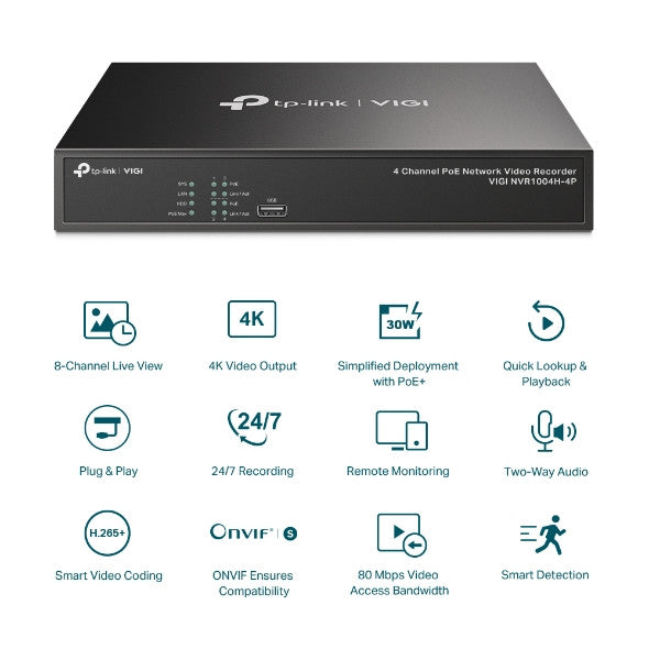 TP-Link VIGI 4 Channel PoE Network Video Recorder | TP-VIGI-NVR1004H-4P