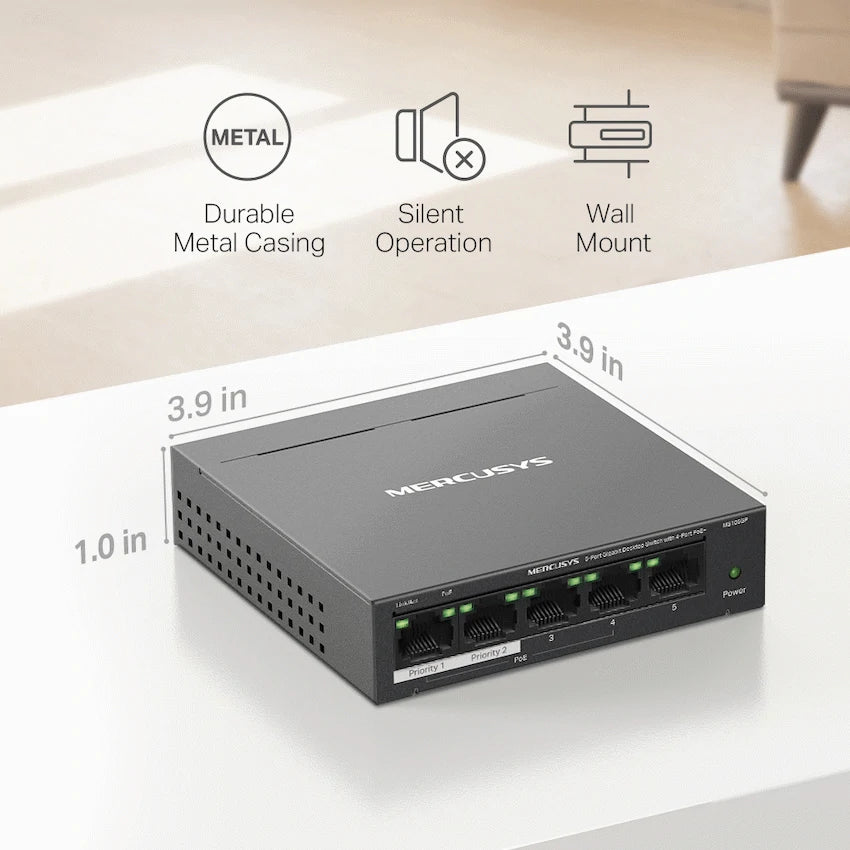 Mercusys TP-Link Mercusys MS105GP 5-Port Gigabit Desktop Switch with 4-Port PoE+