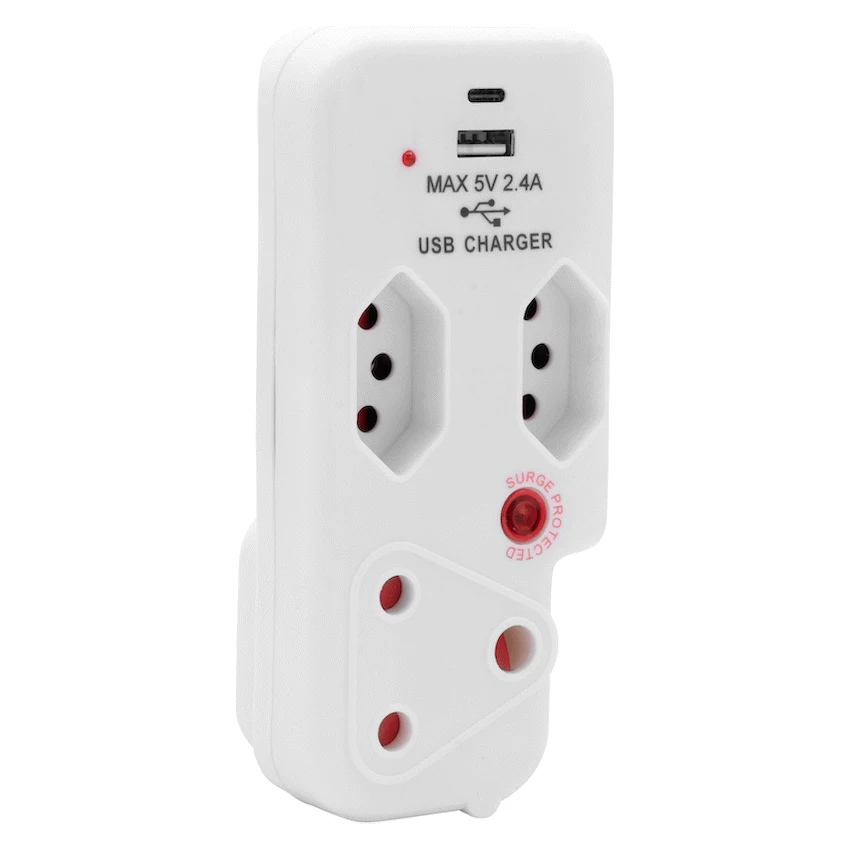 Ellies 3 Way Medium Surge Adaptor with Type C + USB - White