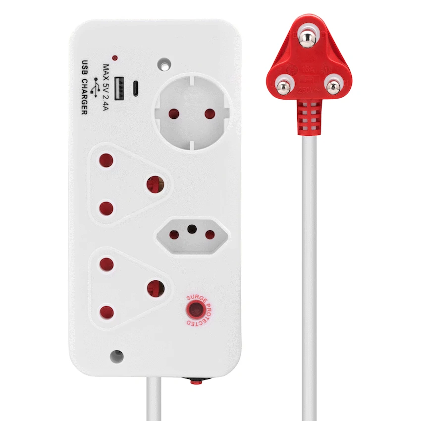 Ellies 4-Way Medium Surge Multiplug with USB-A+USB-C 0.5m