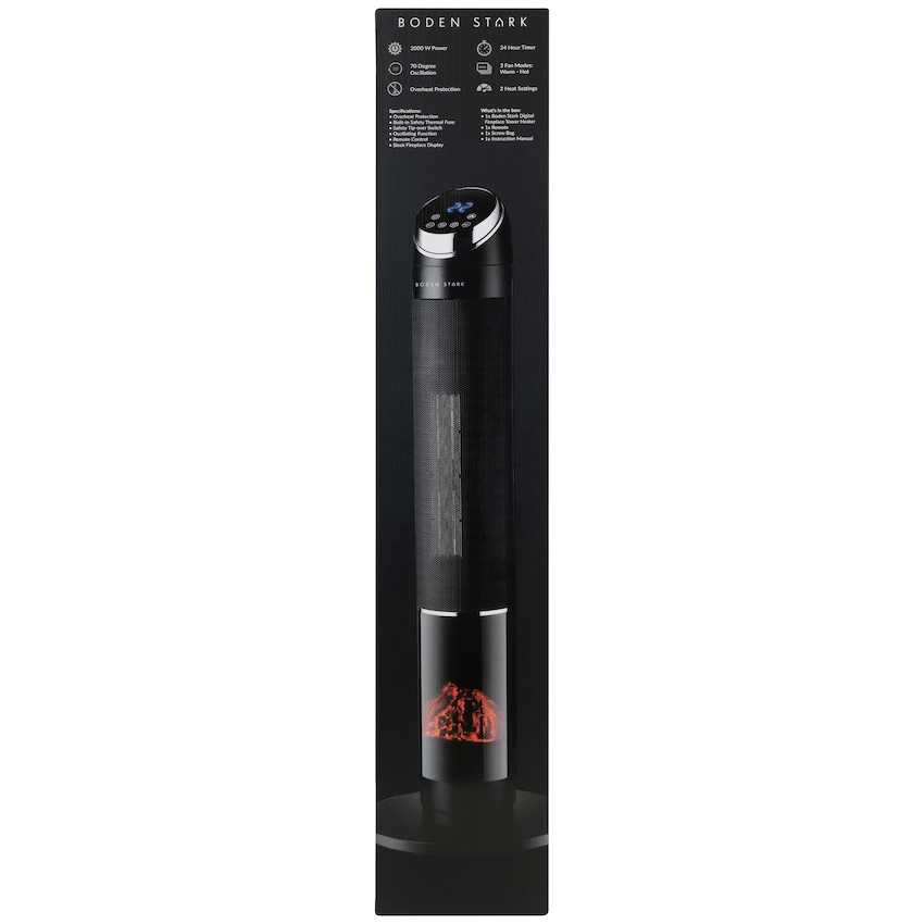 Boden Stark Digital Fireplace Tower Heater - Guards On Duty Shop & Security Guards