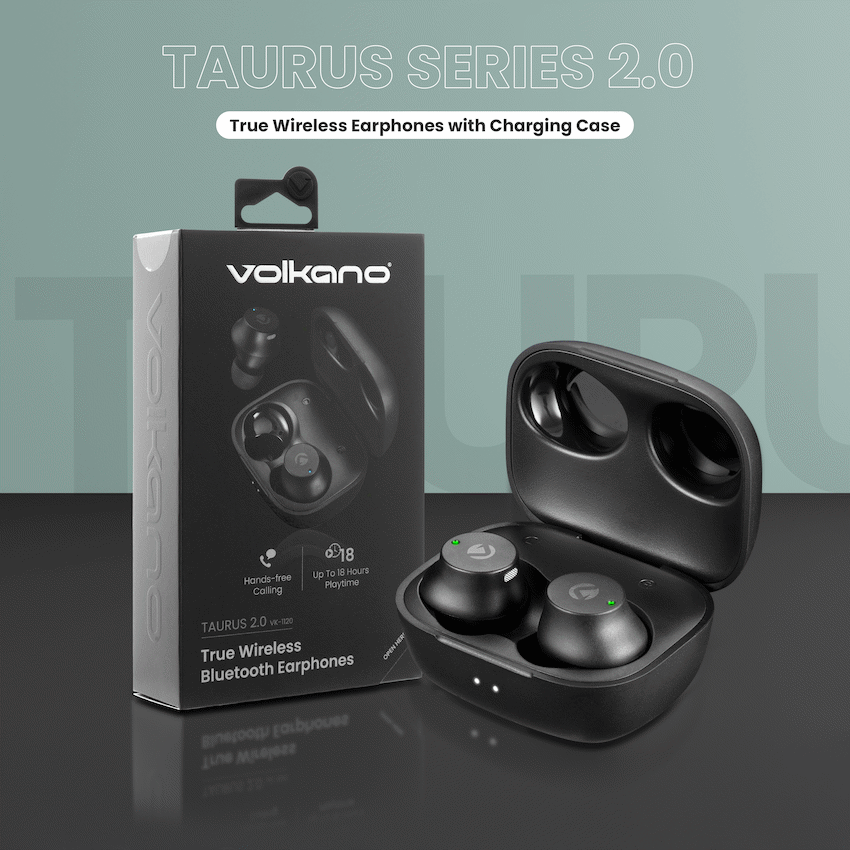 Volkano Taurus Series 2.0 True Wireless Earphones with Charging Case - Black