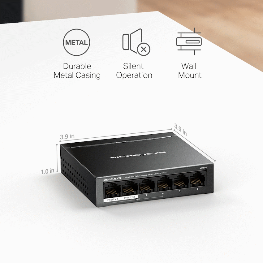 TP-Link Mercusys MS106LP 6-Port 10/100Mbps Desktop Switch with 4-Port PoE+