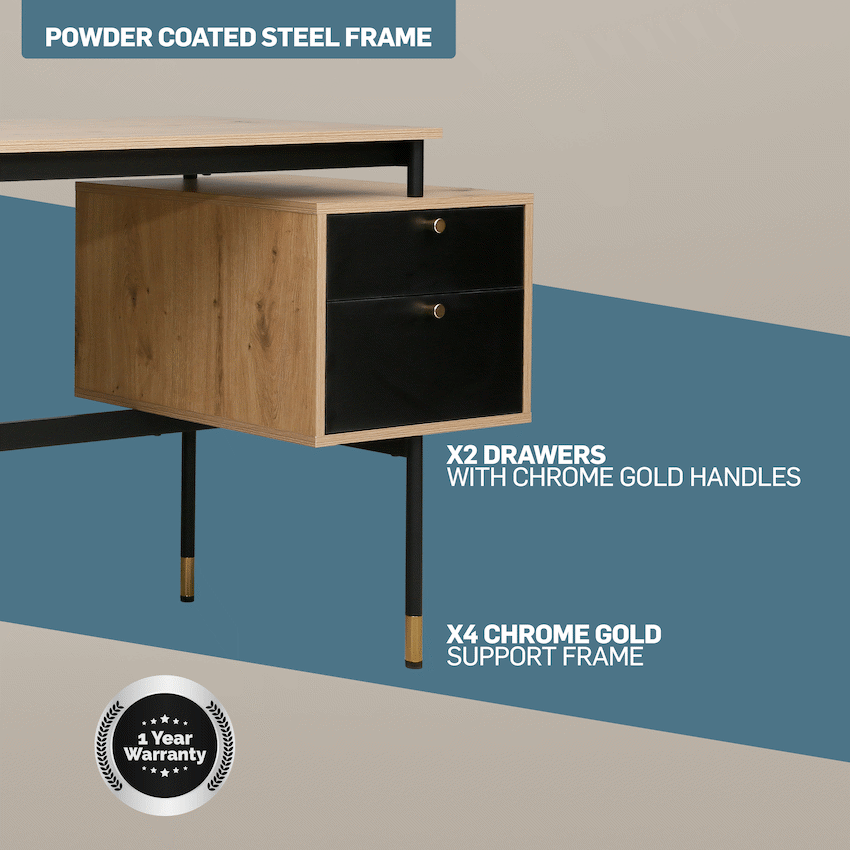 Everfurn Summit Desk with Two Drawers - Black