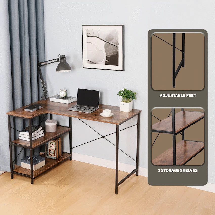 Everfurn Anthony L-Shaped Corner Work Desk - Steel Frame - Guards On Duty Shop & Security Guards