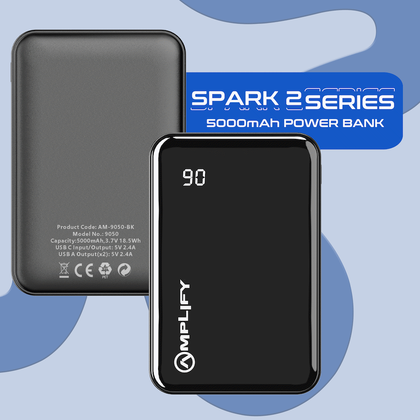 Amplify Spark 2 Series 5000 mAh Power Bank - Black - Guards On Duty Shop & Security Guards