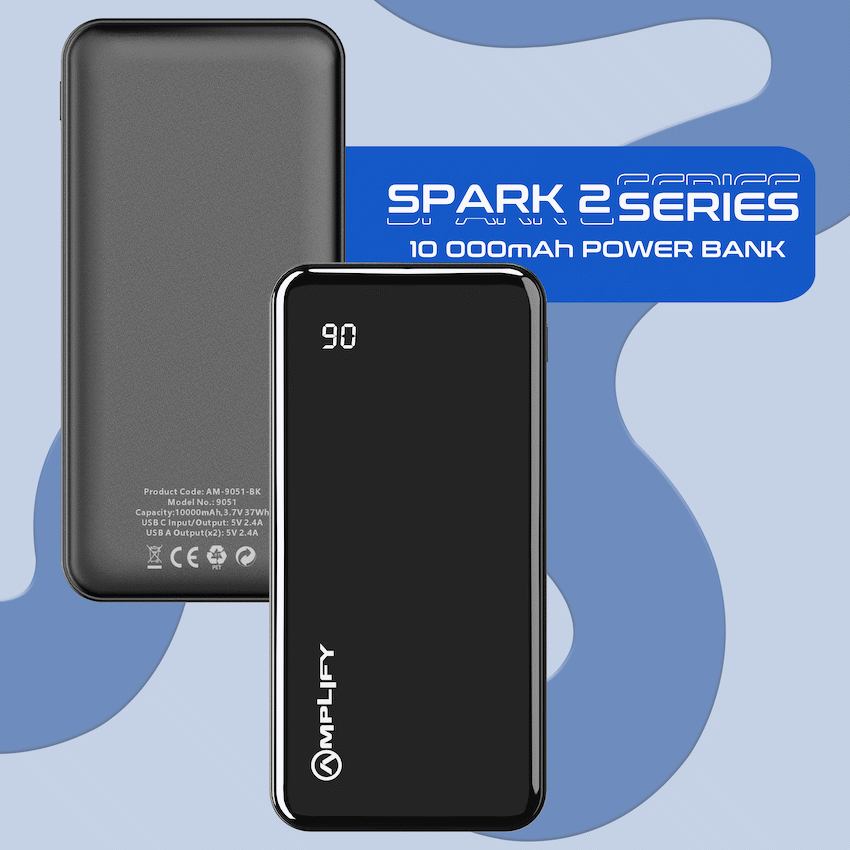 Amplify Spark 2 Series 10 000 mAh Power Bank - Black - Guards On Duty Shop & Security Guards