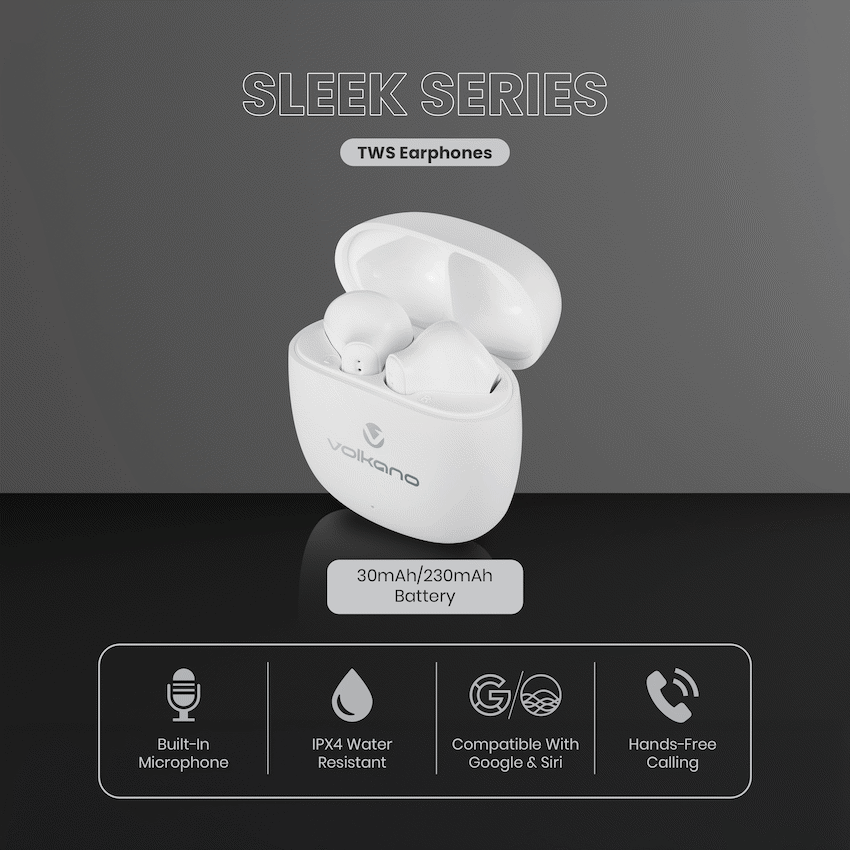 Volkano Sleek Series TWS Earphones - White