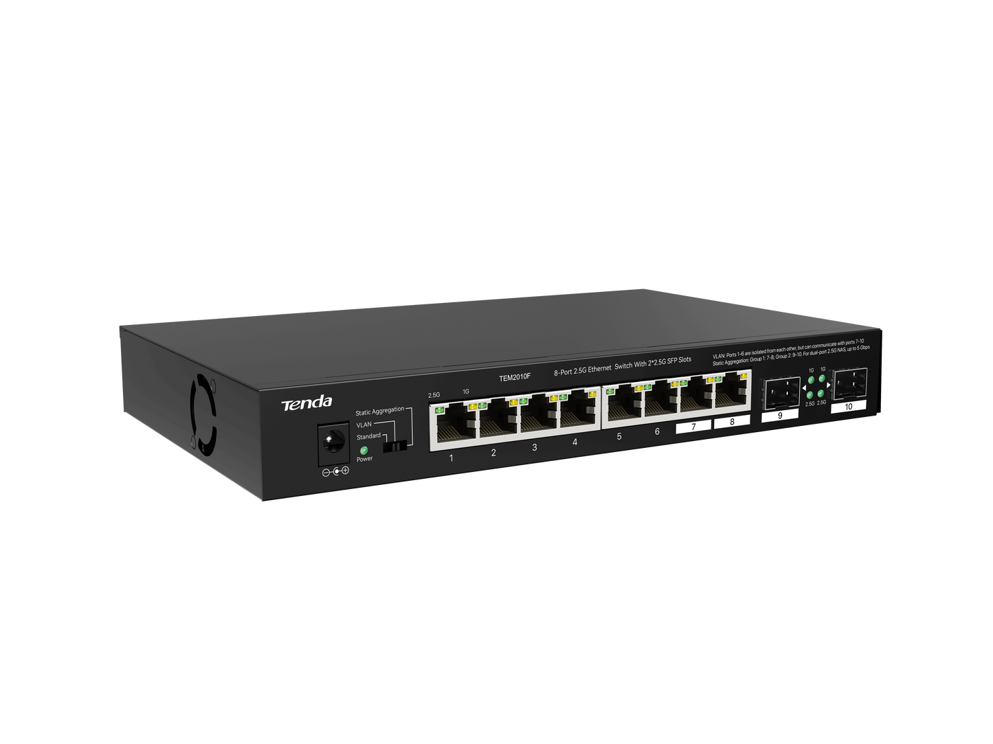 Tenda 8-Port 2.5G Ethernet Switch with 2x 2.5G SFP slots | TEM2010F
