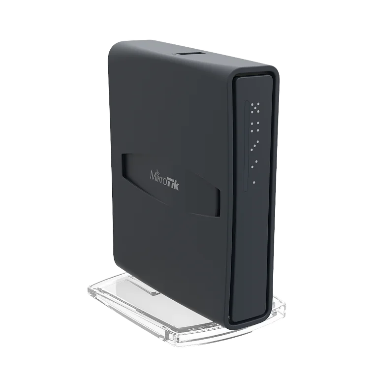 MikroTik hAP ac lite, 5x LAN, built-in 2.4Ghz 802.11b/g/n two chain wireless with integrated antennas, built-in 5Ghz 802.11ac single chain wireless with integrated antenna, USB, tower case, PSU, RouterOS L4