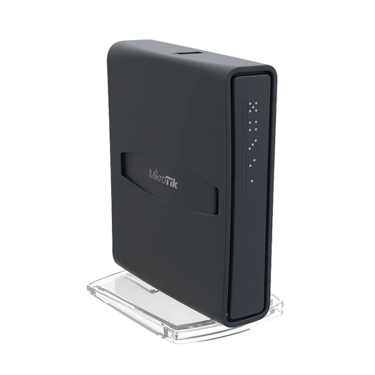MikroTik hAP ac lite, 5x LAN, built-in 2.4Ghz 802.11b/g/n two chain wireless with integrated antennas, built-in 5Ghz 802.11ac single chain wireless with integrated antenna, USB, tower case, PSU, RouterOS L4