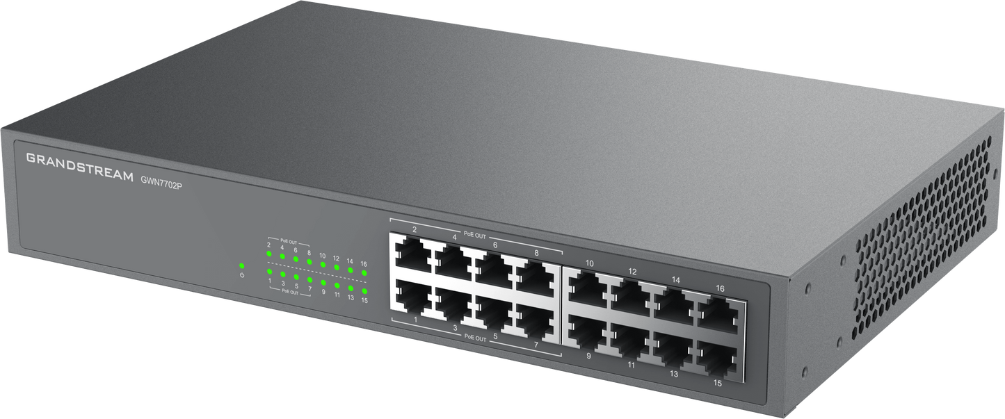 Grandstream Enterprise 16 port Unmanaged GbE PoE Switch - 138W | GWN7702P