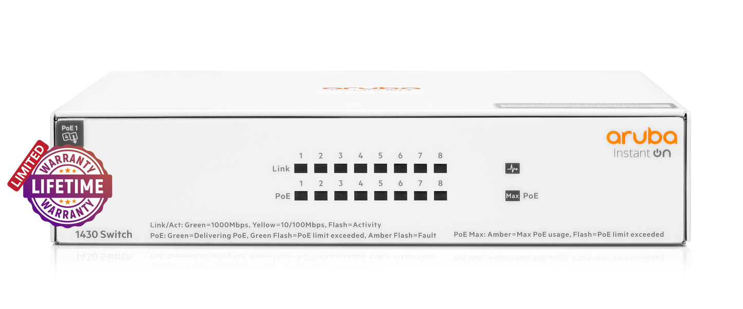 HPE Networking Instant On 1430 8 Port GbE Poe Switch | SW14308G-64W