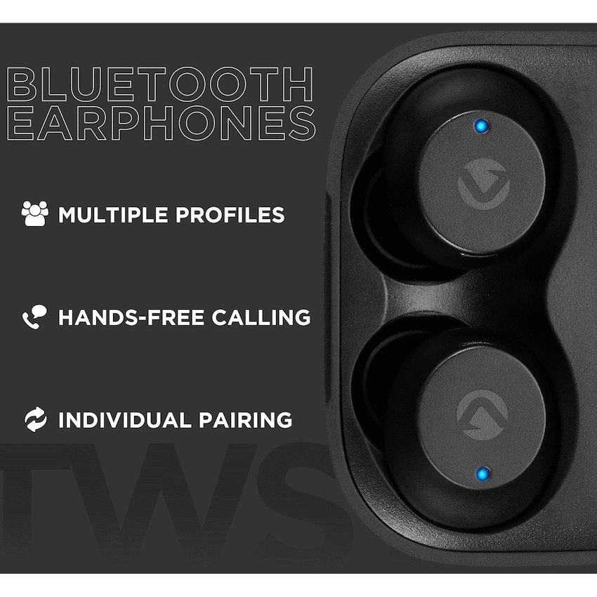 Volkano Taurus Series 2.0 True Wireless Earphones with Charging Case - Black