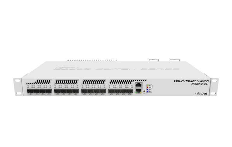 MikroTik Cloud Router Switch CRS317-1G-16S+RM, 1x Gb LAN, 16x SFP+ Cages, RouterOS L6 OR SwitchOS (Dual Boot), Passive Cooling 1U Rackmount Enclosure, Dual Redundant PSU