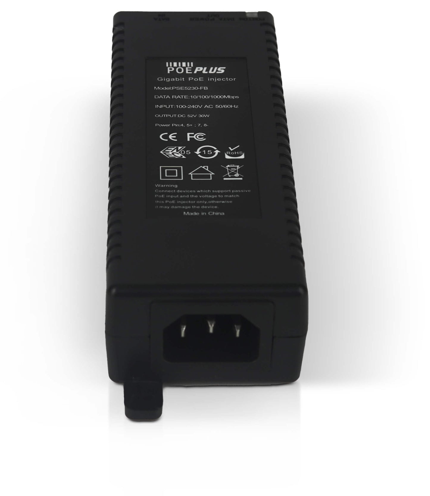Gigabit Power over Ethernet (PoE) Injector. 48V, 0.575A, Passive, 30W