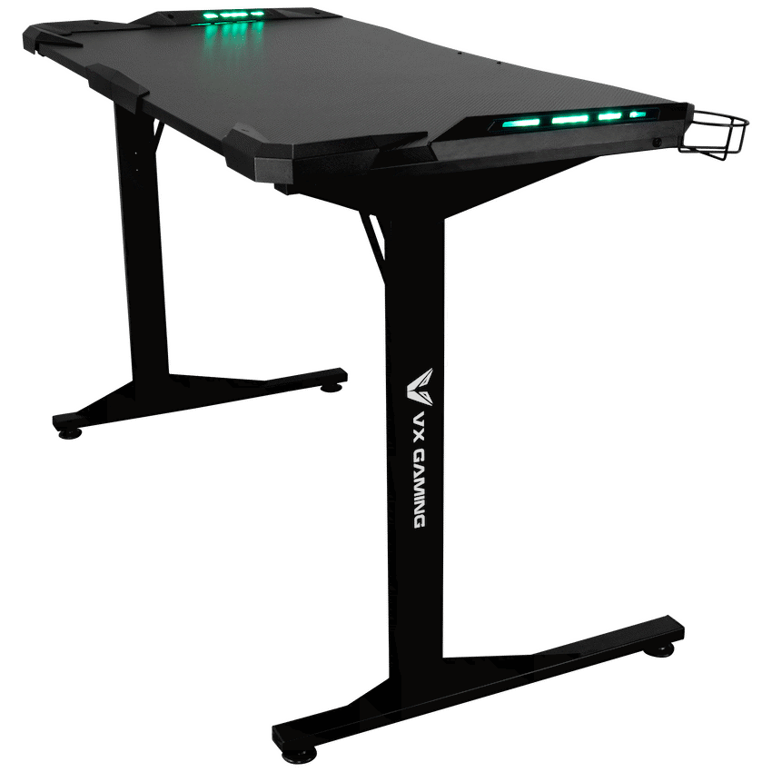 Fortress Gaming Desk with RGB Lights, Cup Holder