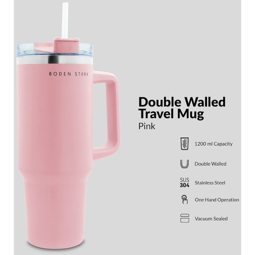 Boden Stark 1200ml Travel Mug - Pink - Guards On Duty Shop & Security Guards