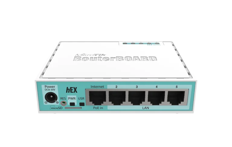 MikroTik hEX, Desktop Router, 5x Gb LAN ports, USB, RouterOS L4, plastic case, PSU
