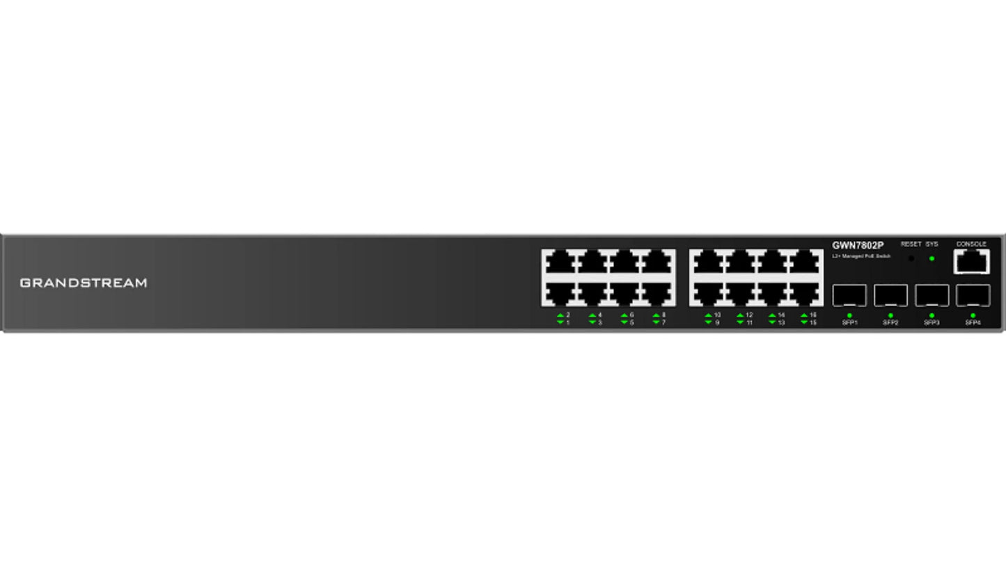 Grandstream Enterprise L2 16 port Managed GbE PoE+ Switch 240W | GWN7802P