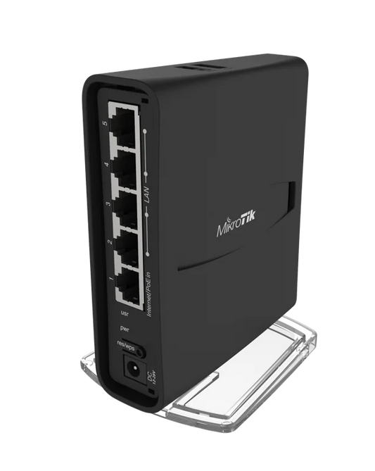 MikroTik hAP ac² Dual Band Access Point, 5x Gb LAN, built-in 2.4Ghz 802.11b/g/n Dual Chain wireless with integrated antenna, built-in 5GHz 802.11an/ac Dual Chain wireless with integrated antenna, USB, RouterOS L4, desktop/tower case, PSU