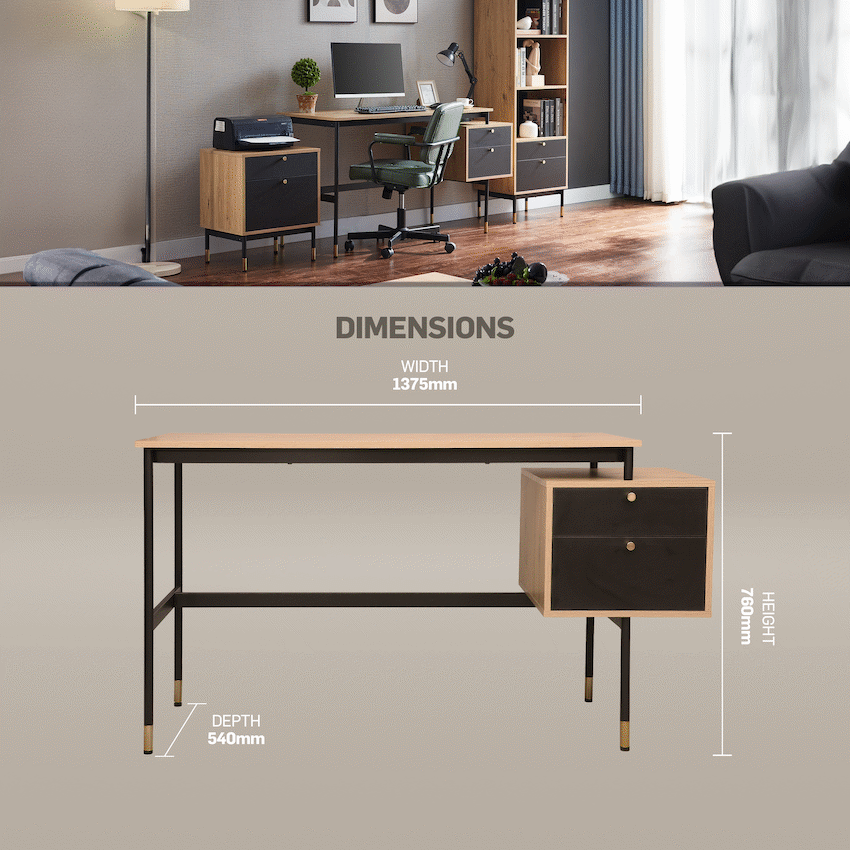 Everfurn Summit Desk with Two Drawers - Black