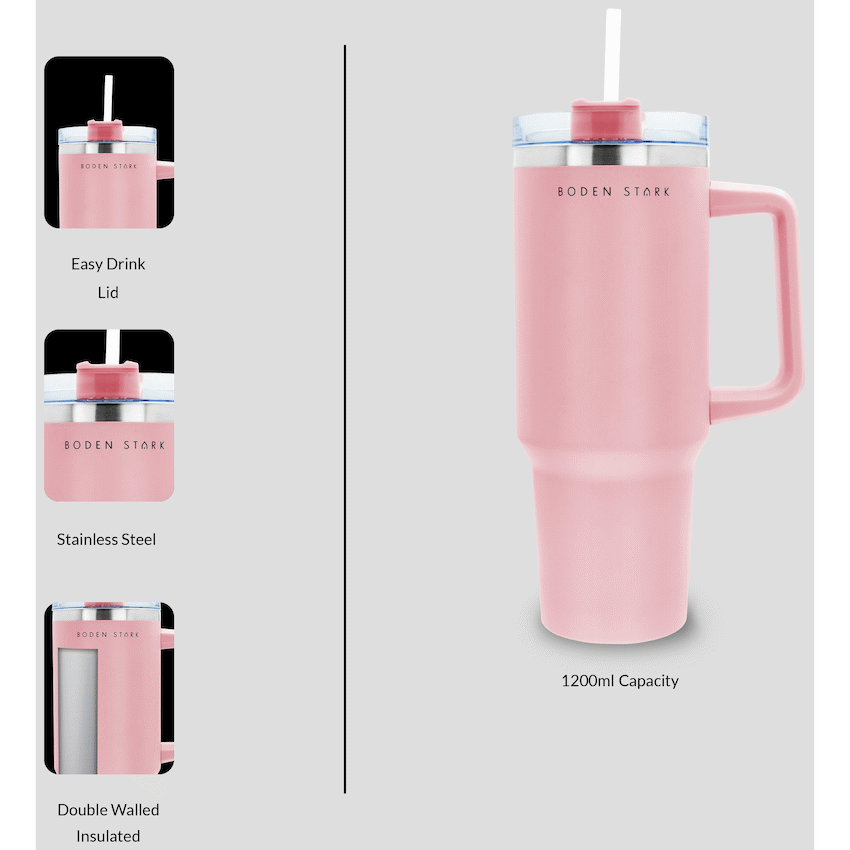 Boden Stark 1200ml Travel Mug - Pink - Guards On Duty Shop & Security Guards