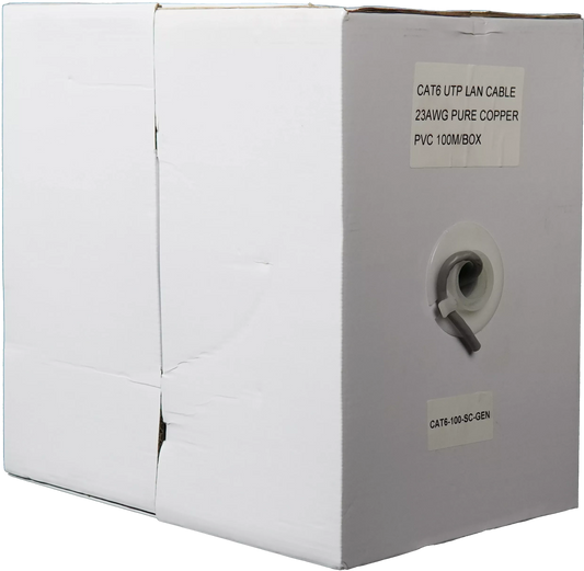Essential CAT6 Indoor Ethernet Cable 100m Grey Solid Copper UTP Pull Box | CAT6-100-SC-GEN