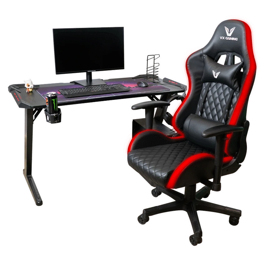 Fortress Gaming Desk with RGB Lights, Cup Holder