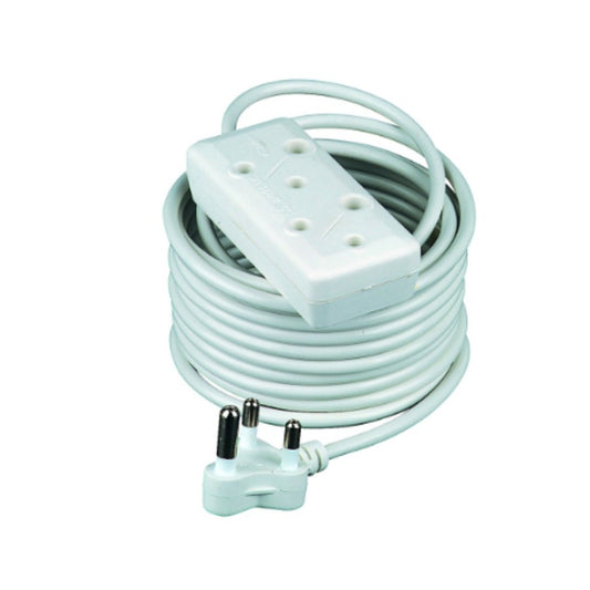 15m Extension Cord 10a Side by Side Plug White